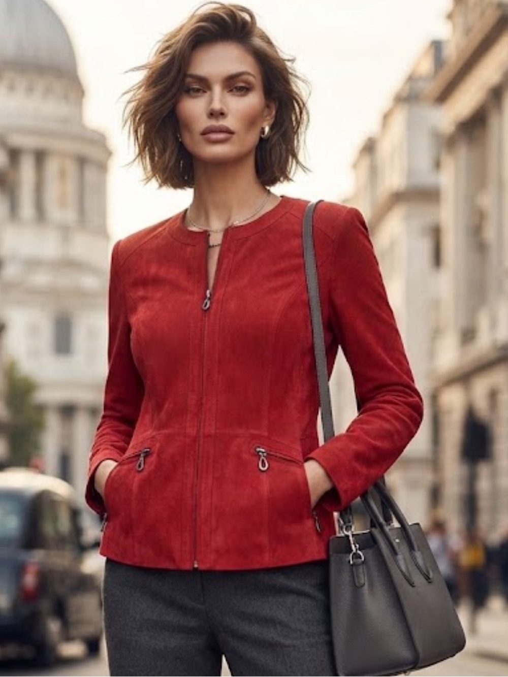 Kim Rogers Red Vegan Suede Zip-Front Jacket